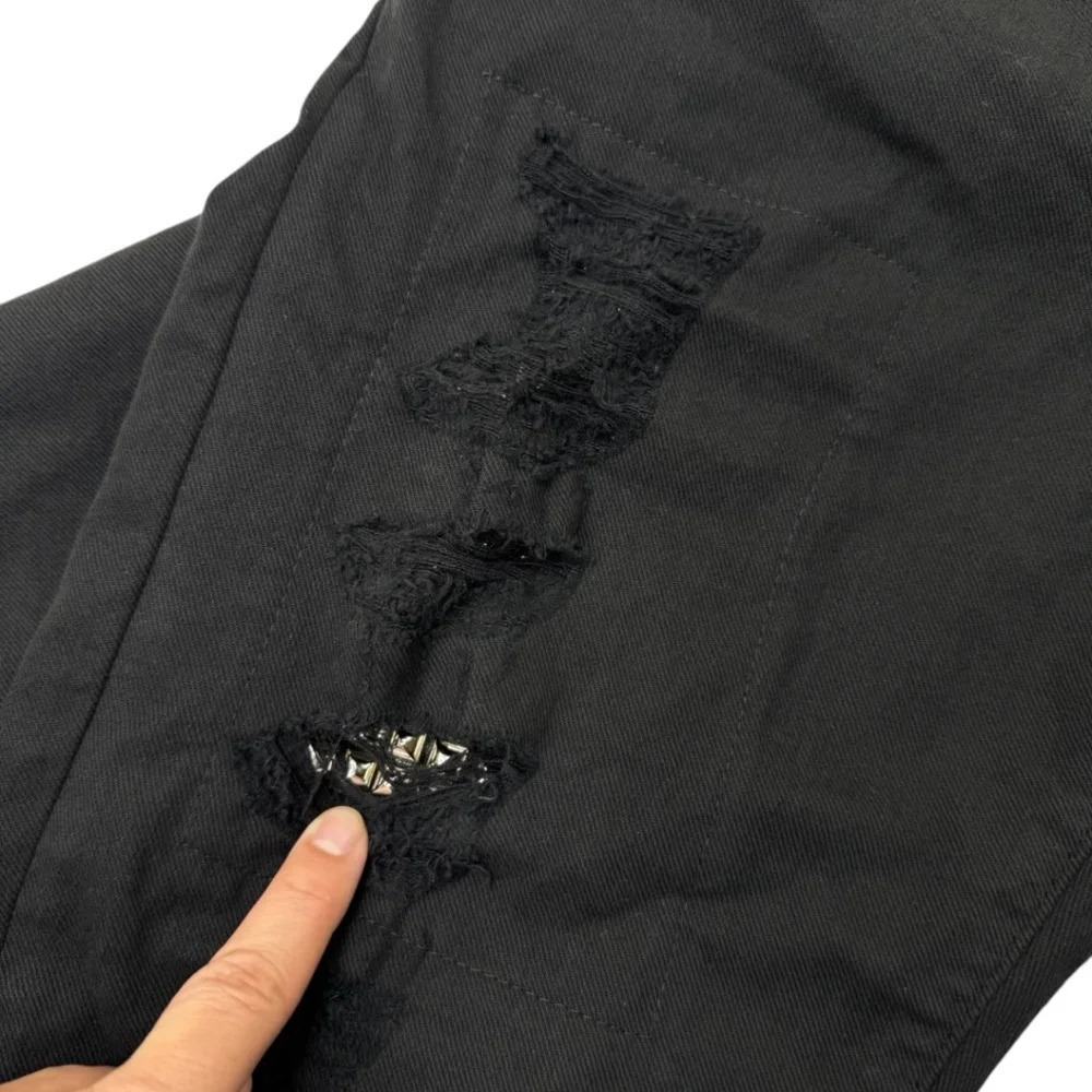 Etienne Marcel Jeans Black Distressed Skinny Denim Biker Moto studs - Picture 9 of 13